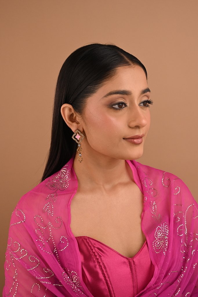 Clover Danglers With Baby Pink Meena